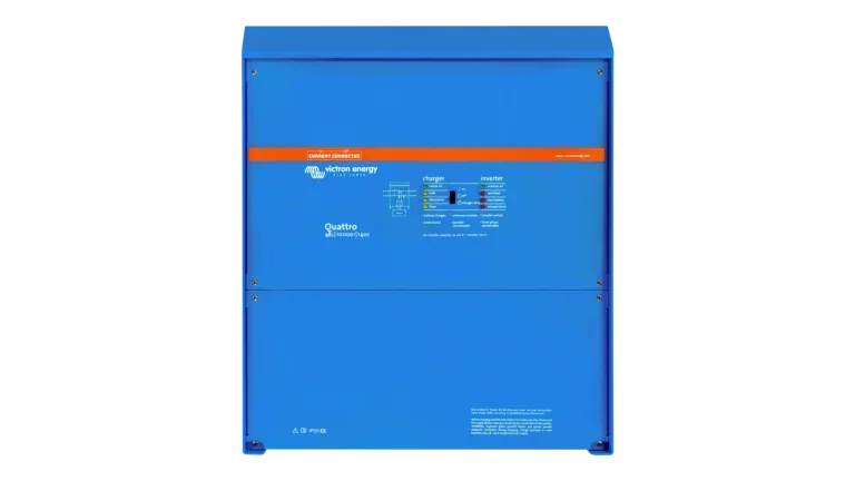 High quality photo of the Victron - QUA483100102 - 48V Quattro 10kVA 120V Inverter 140A Charger (UL) - Front View. Photographed by Current Connected